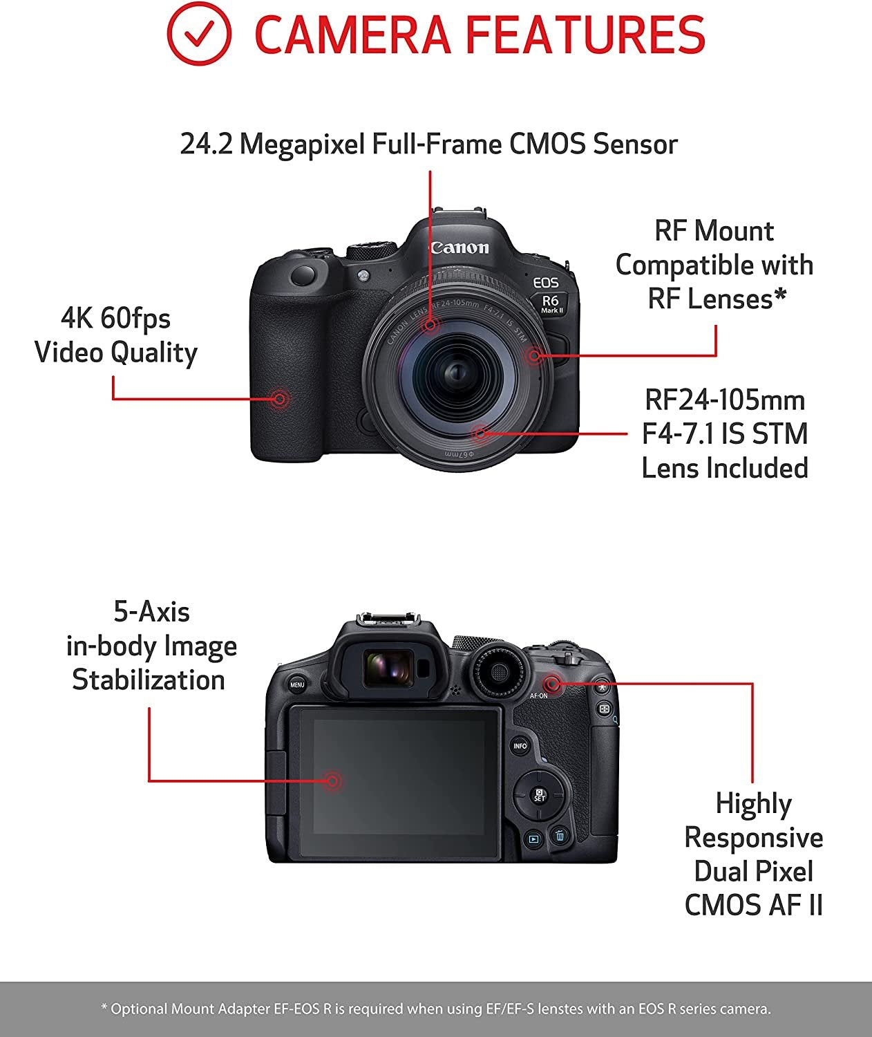 Canon EOS R6 Mark II (RF24-105mm f/4-7.1 IS STM) Full-Frame Mirrorless Camera - cambuy-lives Canon EOS R6 Mark II (RF24-105mm f/4-7.1 IS STM) Full-Frame Mirrorless Camera - cambuy-lives